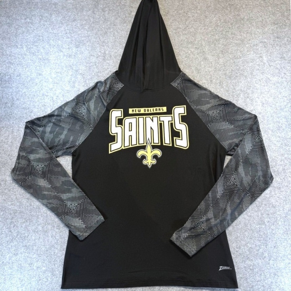Zubaz NFL New Orleans Saints Mens Medium Black Camo Performance Hoodie Shirt